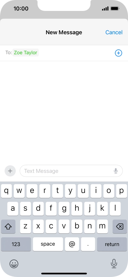 Press the text input field and write the text for your text message.