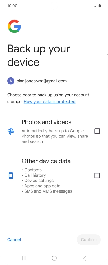 Press the fields next to the required data types to select them.