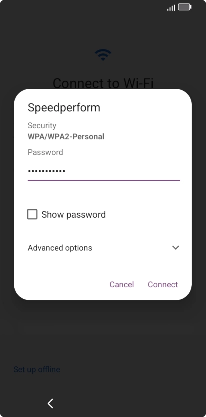 Key in the password for the Wi-Fi network and press Connect.