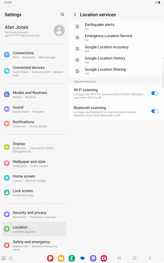 Press Google Location Accuracy. Press Google Location Accuracy.
