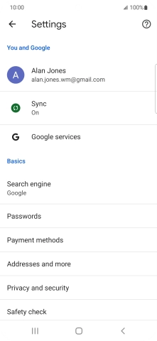 Press Privacy and security.