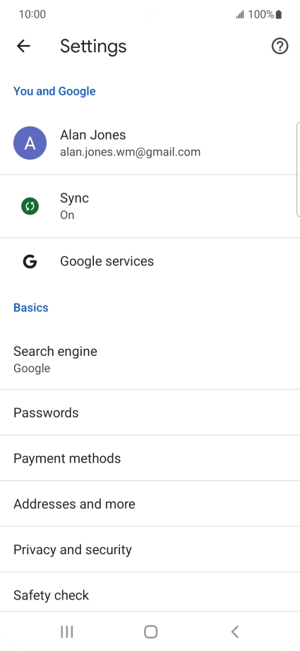 Press Privacy and security.