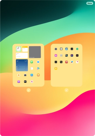 Press the fields below the required home screens to select or deselect them.
