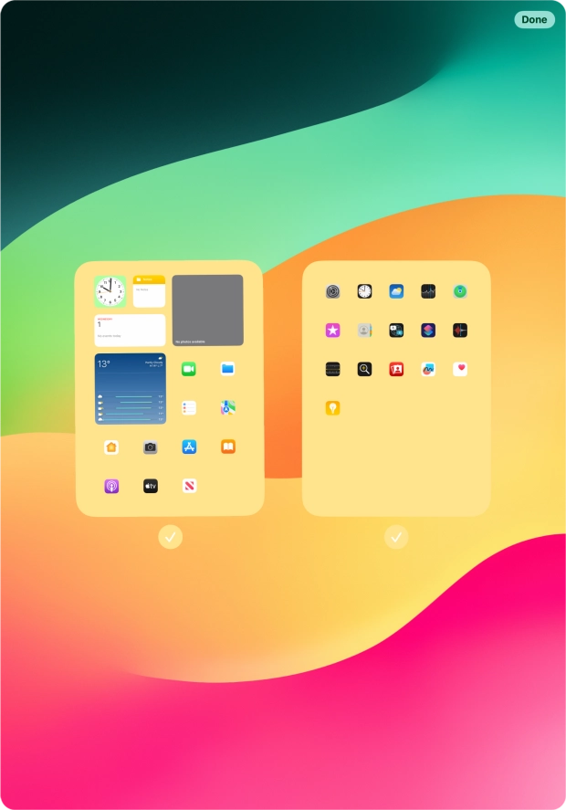 Press the fields below the required home screens to select or deselect them.