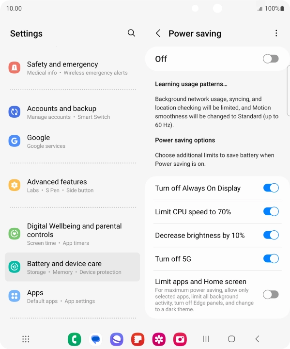 Press the indicators next to the required settings.