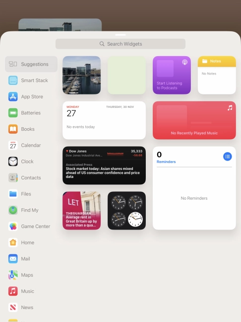 Press the required widget. Press the required widget.