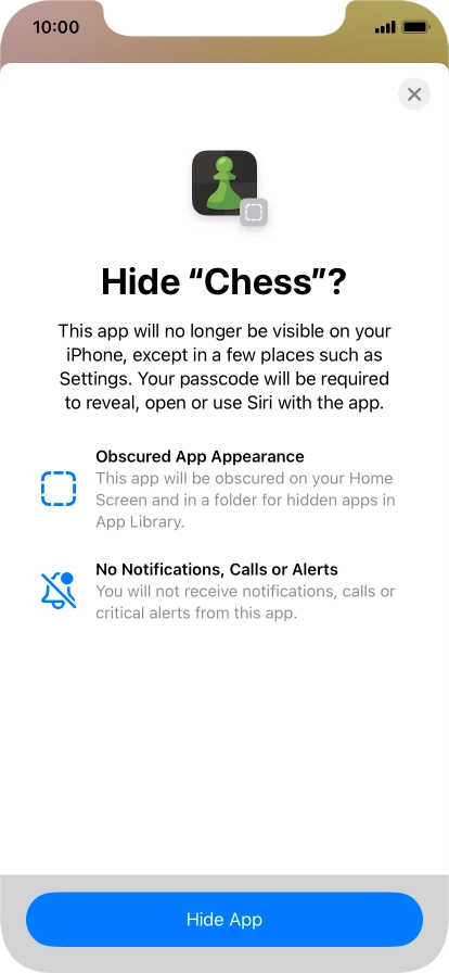 Press Hide App.