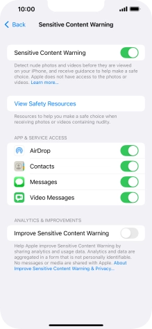 Press the indicators next to the required applications to turn the function on or off.