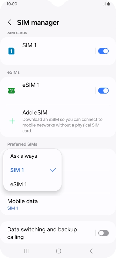 Press the required setting.