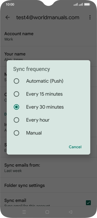 Press the required setting.