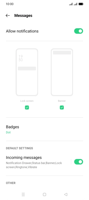 Press Incoming messages.