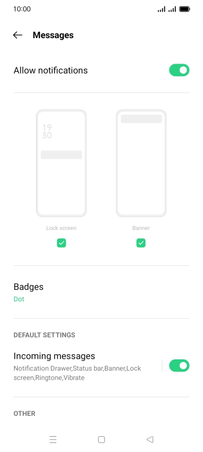 Press Incoming messages.