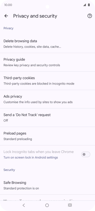 Press Delete browsing data.