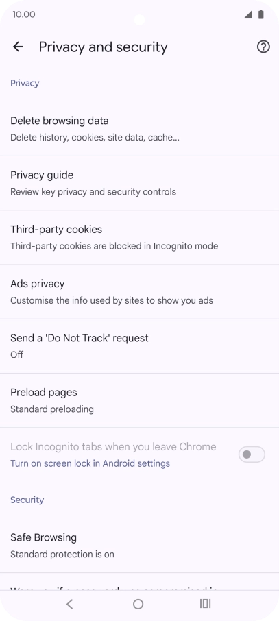 Press Delete browsing data.
