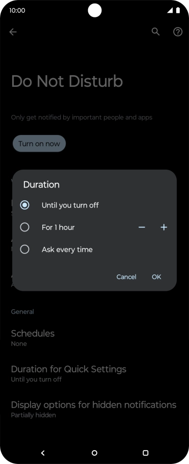 Press the required setting.
