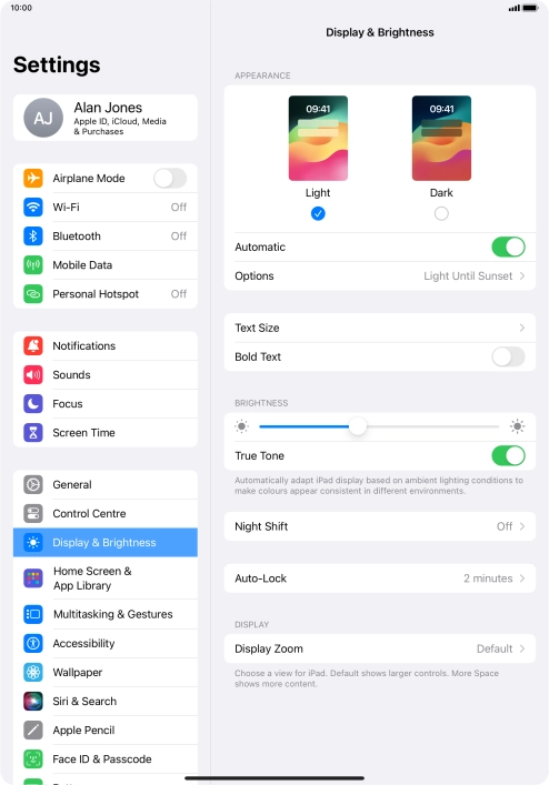 If you turn on the function, press Options and follow the instructions on the screen to select the required period of time for Dark Mode. If you turn on the function, press Options and follow the instructions on the screen to select the required period of time for Dark Mode.