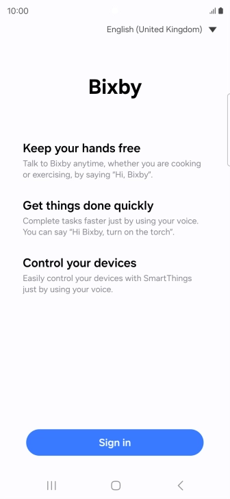 Press Sign in and follow the instructions on the screen to log on to your Samsung account.