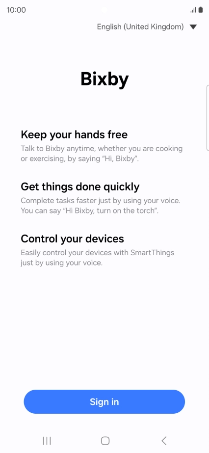 Press Sign in and follow the instructions on the screen to log on to your Samsung account.