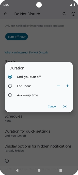 Press the required setting. Press the required setting.