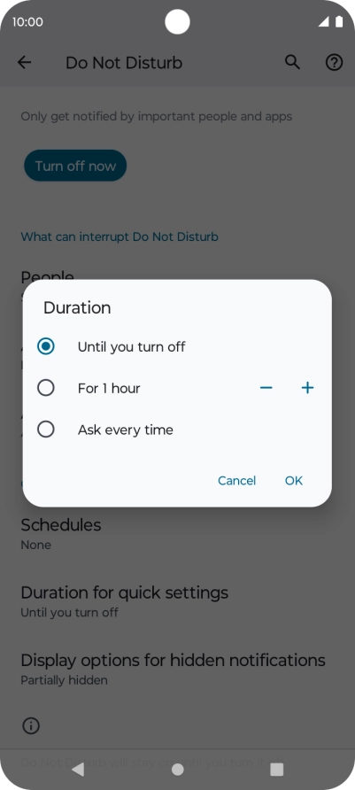 Press the required setting. Press the required setting.