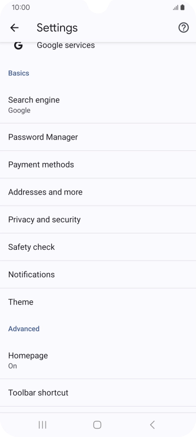 Press Privacy and security.