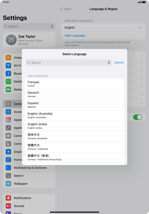 Press the required language.
