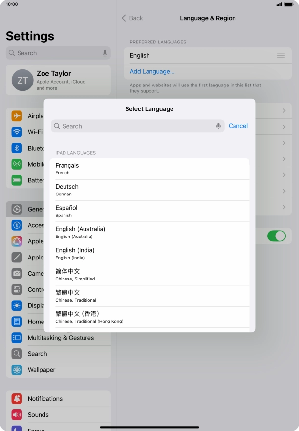 Press the required language.