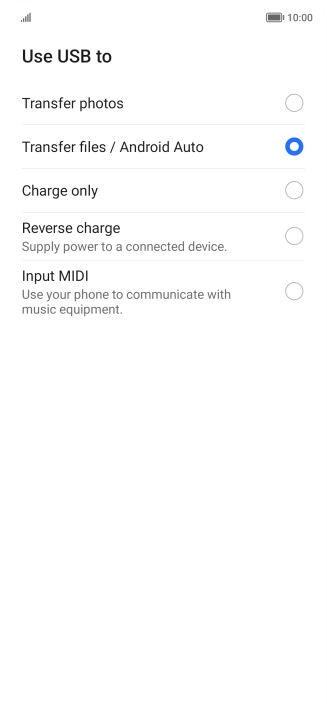 Press Transfer files / Android Auto.