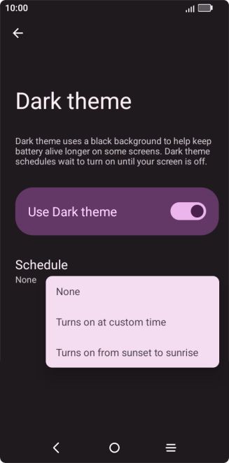 Press the required setting to turn the function on or off.