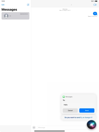 If an application is open on your tablet, such as a Mail or Messages, you can also use the functions available here, e.g.: REPLY [text].