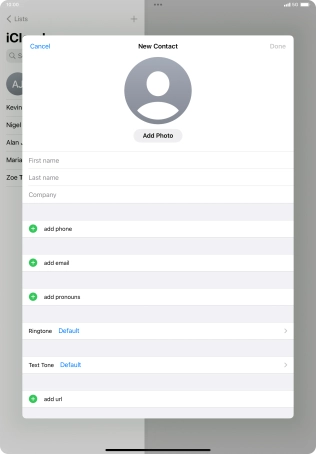 Press First name and key in the first name. Press First name and key in the first name.
