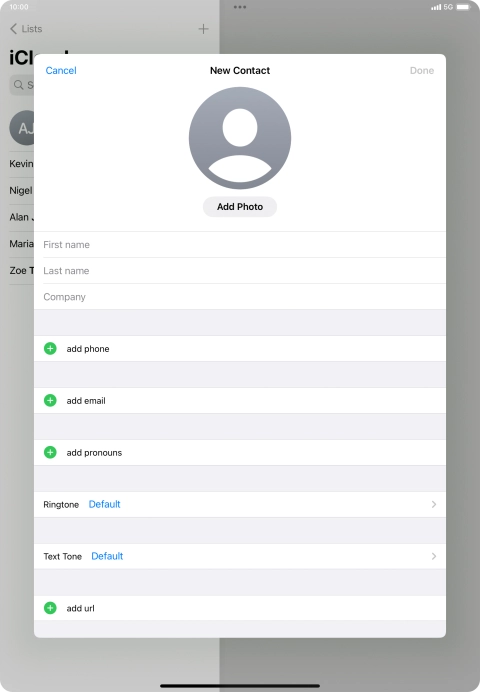Press First name and key in the first name. Press First name and key in the first name.