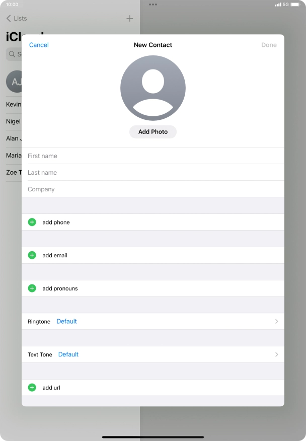 Press First name and key in the first name. Press First name and key in the first name.