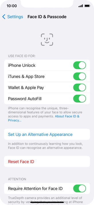 Press the indicators next to the required settings to turn them on or off.