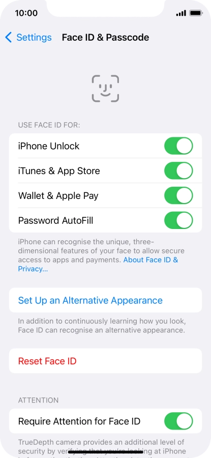 Press the indicators next to the required settings to turn them on or off.