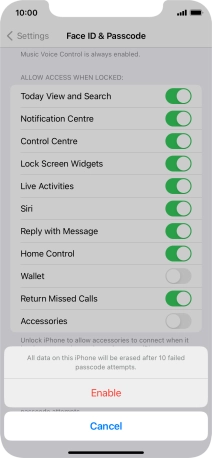 If you turn on the function, press Enable. If you turn on the function, press Enable.