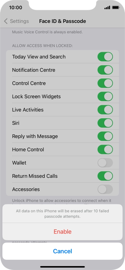 If you turn on the function, press Enable. If you turn on the function, press Enable.