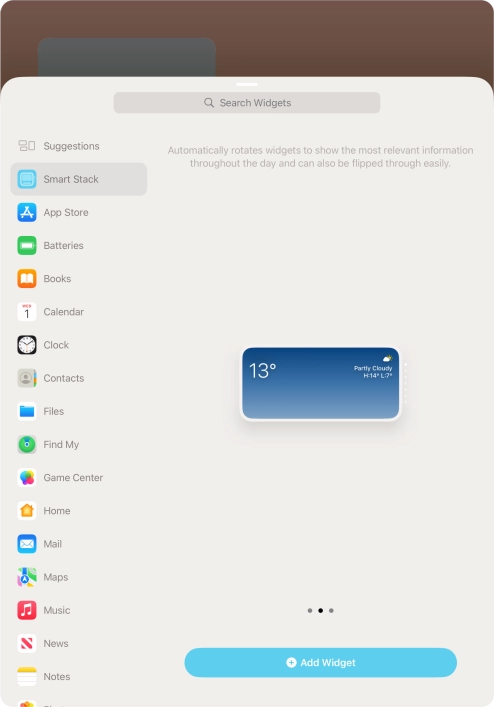 Slide your finger right or left on the screen to select the required widget size. Slide your finger right or left on the screen to select the required widget size.