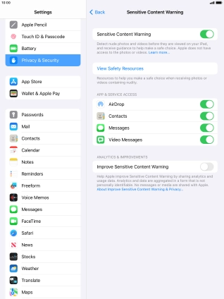 Press the indicators next to the required applications to turn the function on or off.