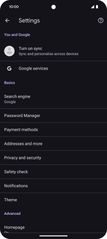 Press Privacy and security.