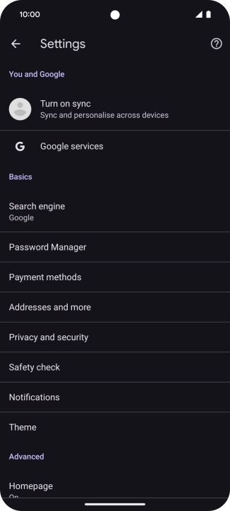 Press Privacy and security.