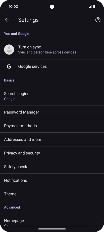 Press Privacy and security.