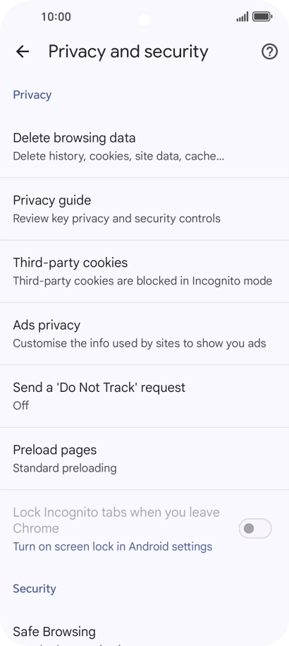 Press Delete browsing data.