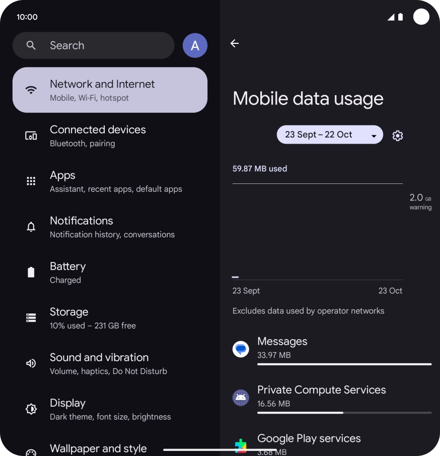 The data usage for each application is displayed below the name of the application.