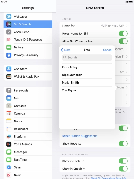 Press the required contact. Press the required contact.