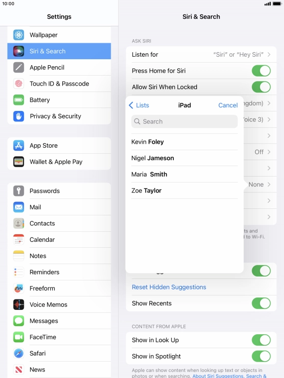 Press the required contact. Press the required contact.