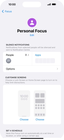 Press People and follow the instructions on the screen to select which contacts you would like to receive calls and notifications from when the selected focus mode is active. Press People and follow the instructions on the screen to select which contacts you would like to receive calls and notifications from when the selected focus mode is active.