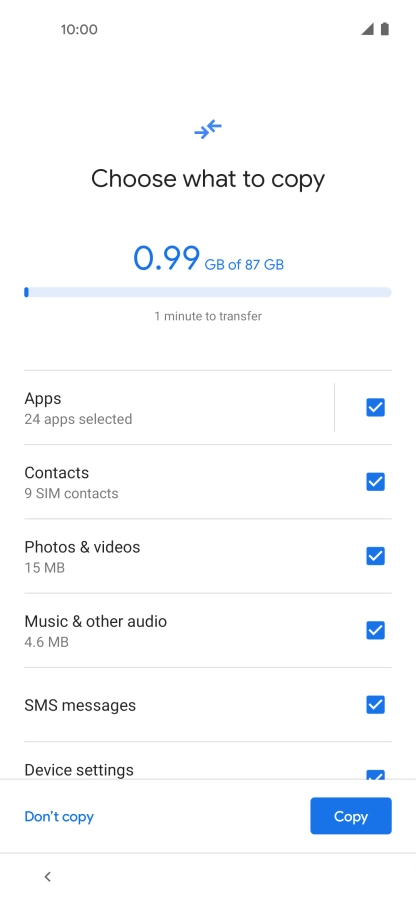 Press the fields next to the required data types.