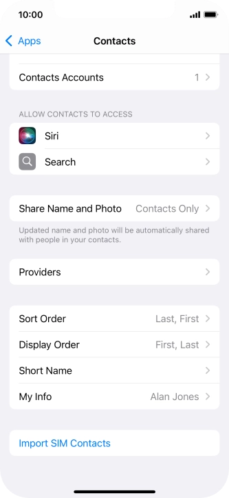 Press Import SIM Contacts.