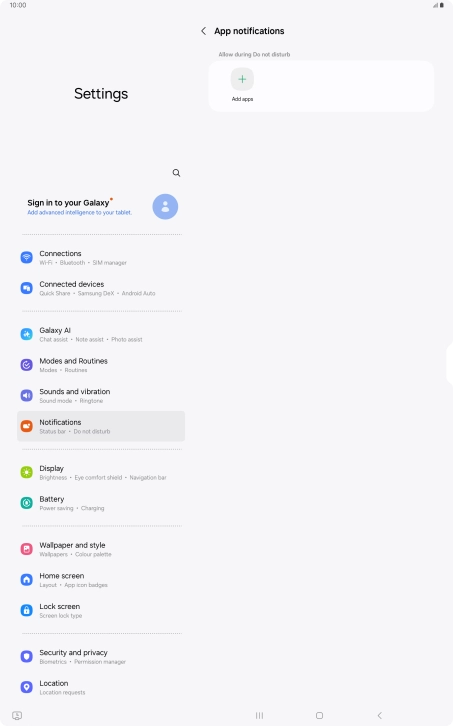 Press Add apps and follow the instructions on the screen to select which apps you would like to receive notifications from when Do Not Disturb is turned on.